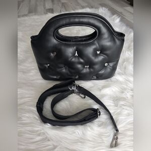 KARL LAGERFELD CYBILL TOP HANDLE SATCHEL BLACK FAUX LEATHER Like New